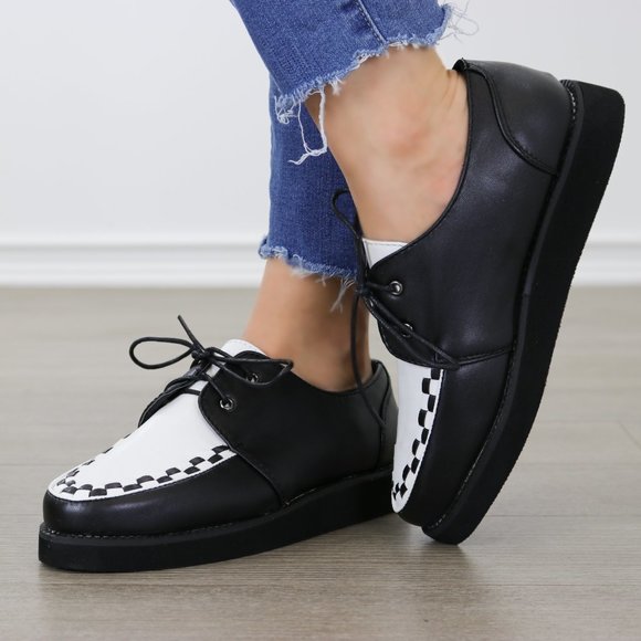 Shoes - Black & White Creeper Sneaker With Black Sole